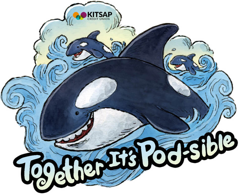 Stylized killer whale sticker design featuring bold lines and Pacific Northwest-inspired elements